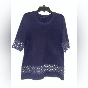 Ann Taylor Navy Blue Top with Eye Catching Trim